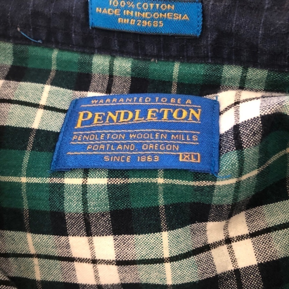 Pendleton Green Navy Plaid Button Down SS Shirt XL - image 3